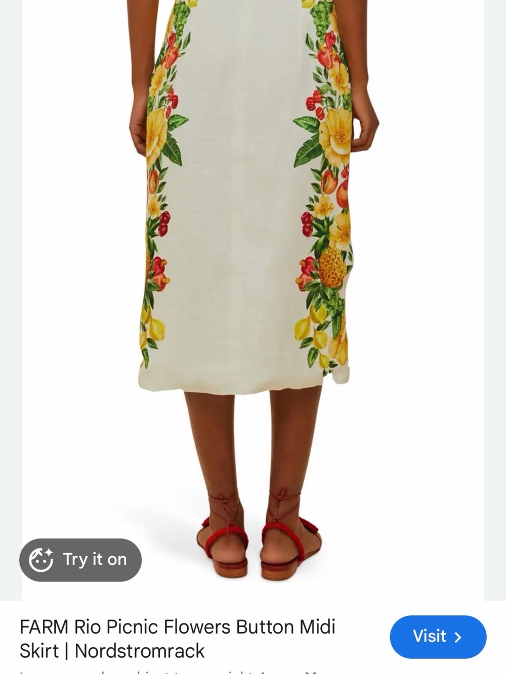 Farm Rio: PICNIC FLOWERS OFF - WHITE BUTTONNED MIDI SKIRT - Picture 6 of 10